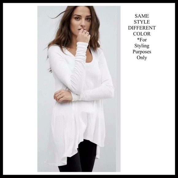 FREE PEOPLE BOHO FLOWY TUNIC TOP LONG SLEEVES RIB KINT PULLOVER TEE A3C - Picture 12 of 16